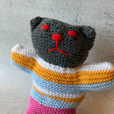 Hand-Knitted Teddy Bear #03 - Orange/Blue/Pink