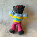 Hand-Knitted Teddy Bear #05 - Blue/Yellow/Pink