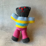 Hand-Knitted Teddy Bear #05 - Blue/Yellow/Pink