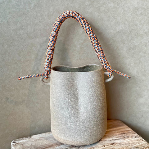 Basket Vase - Orange & Blue Woven Handle