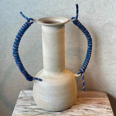 Bottle Vase - Blue & Pink Woven Handles