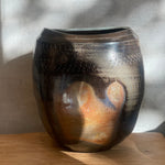 Vessel w/ Shell Marks #01 - Ellipsoid - Wood Fired - Carbon Inclusion Glaze - July 2024