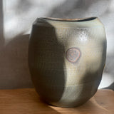 Vessel w/ Shell Marks #01 - Ellipsoid - Wood Fired - Carbon Inclusion Glaze - July 2024