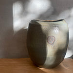 Vessel w/ Shell Marks #01 - Ellipsoid - Wood Fired - Carbon Inclusion Glaze - July 2024