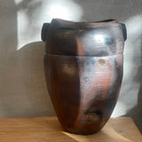 Vessel w/ Shell Marks #02 - "Winged" Ellipsoid - Wood Fired -  Carbon Inclusion Glaze - July 2024