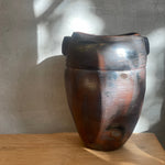 Vessel w/ Shell Marks #02 - "Winged" Ellipsoid - Wood Fired -  Carbon Inclusion Glaze - July 2024