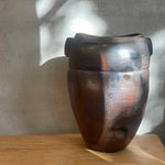 Vessel w/ Shell Marks #02 - "Winged" Ellipsoid - Wood Fired -  Carbon Inclusion Glaze - July 2024