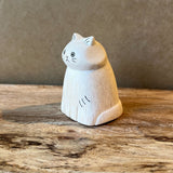 Long-Haired Cat - White - Japanese Carved Wooden Figure