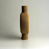 Pedestal Disk Vase - Raw Clay w/ Green & White Circles - Small