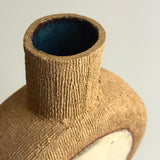 Pedestal Disk Vase - Raw Clay w/ Green & White Circles - Small
