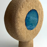 Pedestal Disk Vase - Raw Clay w/ Green & White Circles - Small
