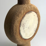 Pedestal Disk Vase - Raw Clay w/ Green & White Circles - Small