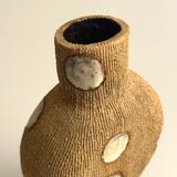 Pedestal "Pod" Vase - Raw Clay w/ Cream Features - Small