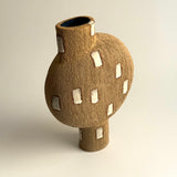 Pedestal "Pod" Vase - Raw Clay w/ Cream Features - Medium