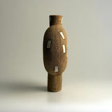 Pedestal "Pod" Vase - Raw Clay w/ Cream Features - Medium