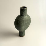 Pedestal "Pod" Vase - Moss Green w/ White Wash - Small