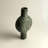 Pedestal "Pod" Vase - Moss Green w/ White Wash - Small