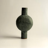 Pedestal "Pod" Vase - Moss Green w/ White Wash - Small