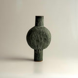 Pedestal "Pod" Vase - Moss Green w/ White Wash - Small