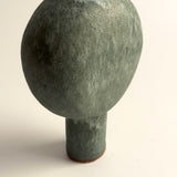Pedestal "Pod" Vase - Moss Green w/ White Wash - Small