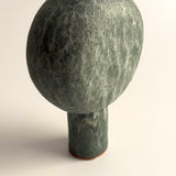 Pedestal "Pod" Vase - Moss Green w/ White Wash - Small