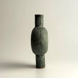 Pedestal "Pod" Vase - Moss Green w/ White Wash - Small