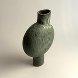 Pedestal "Pod" Vase - Moss Green w/ White Wash - Medium