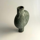 Pedestal "Pod" Vase - Moss Green w/ White Wash - Medium