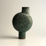 Pedestal "Pod" Vase - Moss Green w/ White Wash - Medium