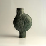 Pedestal "Pod" Vase - Moss Green w/ White Wash - Medium