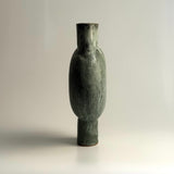 Pedestal "Pod" Vase - Moss Green w/ White Wash - Medium