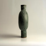 Pedestal "Pod" Vase - Moss Green w/ White Wash - Medium