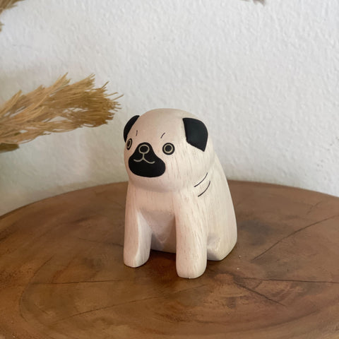 Japanese Carved Wooden Dog - Pug