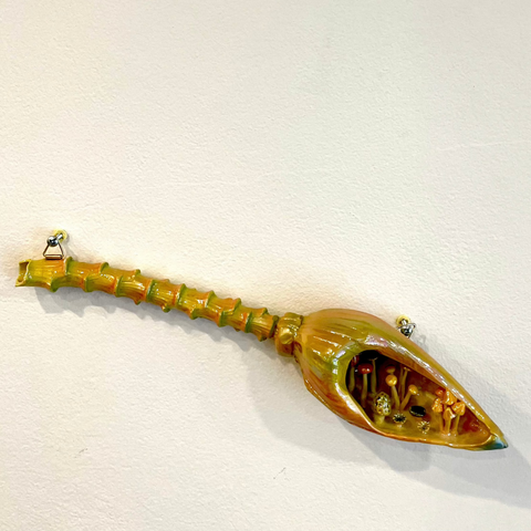 "Mushrooms in Banana Leaf" Wall Sculpture - "Off The Table" • Nov24