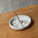 Round incense Holder in White Crackle