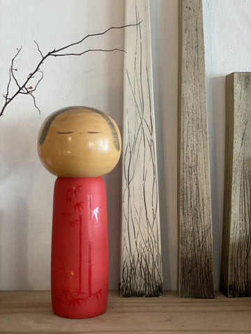 Vintage Kokeshi #06 - "Red Bamboo"