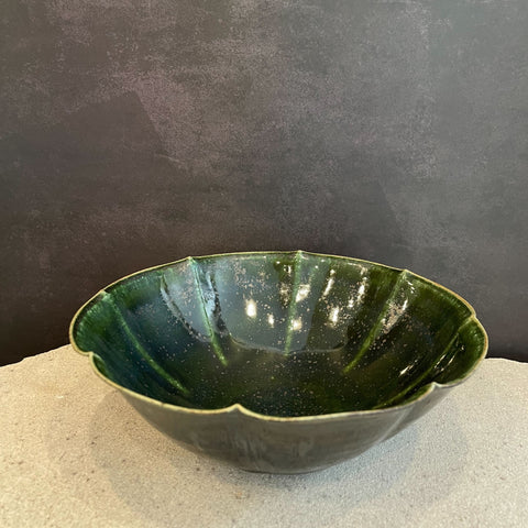 Japanese Dark Green Rinka Bowls by Taira Kuroki