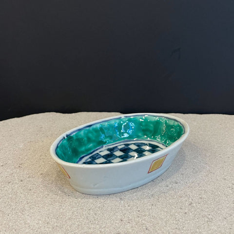 Japanese Oval Ceramic Dish by Mansaku Nakao