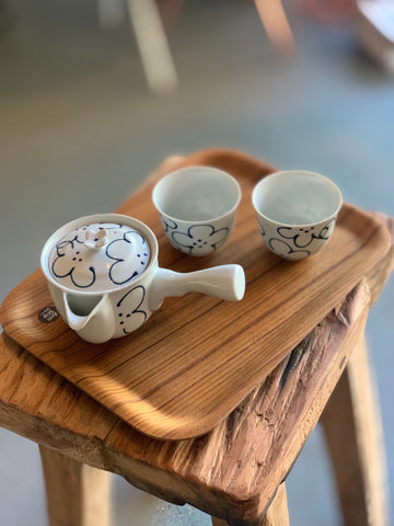 Japanese Blue Flowered 3 Piece Tea Set